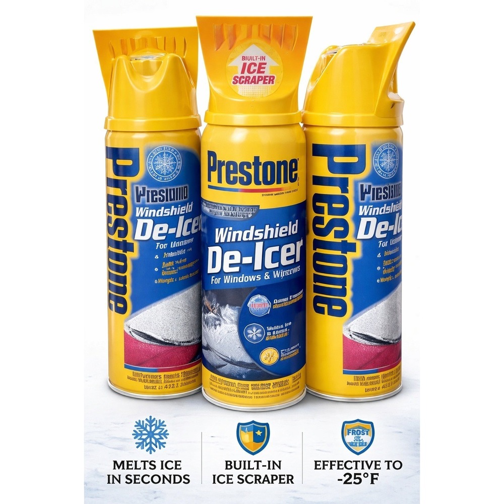 Prestone‎ Windshield De-Icer Spray with Built-In Ice Scraper 11oz 3 Pack AS242